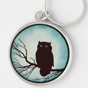 Enge  Uil met Spooky Blue Waterverf Moon Sleutelhanger