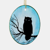 Enge  Uil met Zilveren Blauwe Waterverf Keramisch Ornament (Rechts)