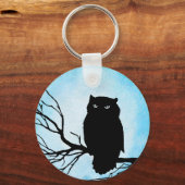 Enge  Uil met Zilveren Blauwe Waterverf Sleutelhanger (Achterkant)