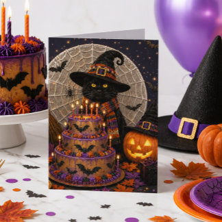 Enge verjaardagskaart voor Halloween met zwarte ka Kaart