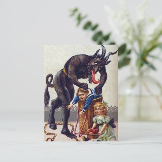 Enge vintage Krampus Feestdagenkaart (Staand voorkant)