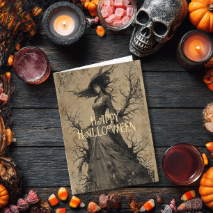 Enge Vintage Salem Heks Gothic Spooky Halloween Kaart
