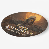 Enge Vogelverschrikker Aangepaste Naam Halloween F Papieren Bordje (Gekanteld)