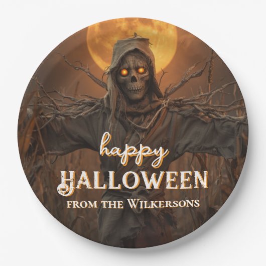 Enge Vogelverschrikker Aangepaste Naam Halloween F Papieren Bordje (Voorkant)