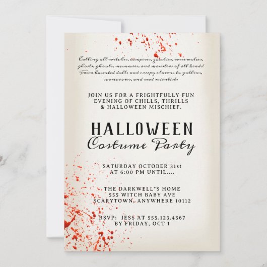 Enge Volwassen Bloedspetter Halloween Party Kaart (Voorkant)