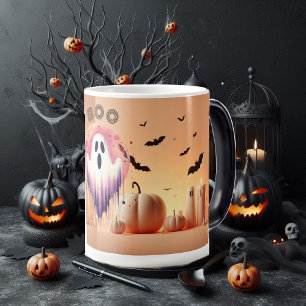 Enge Vriendelijke Funky BOO Oranje Pompoenen Zwart Magische Mok
