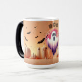 Enge Vriendelijke Funky BOO Oranje Pompoenen Zwart Magische Mok (Voorkant links)