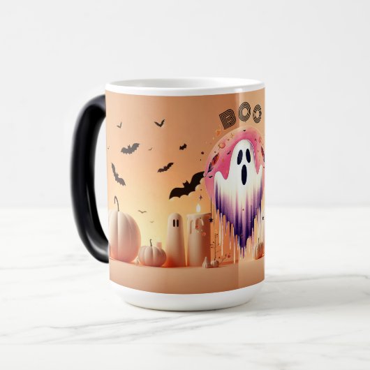 Enge Vriendelijke Funky BOO Oranje Pompoenen Zwart Magische Mok (Voorkant links)