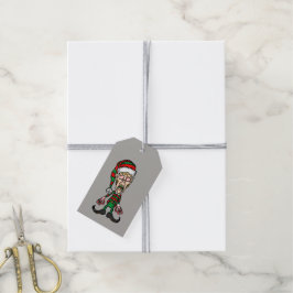 Enge vrolijke kerst elf cadeaulabel