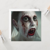 Enge Wandelende Zombie Halloween Kaart (Voorkant / Achterkant in situ)