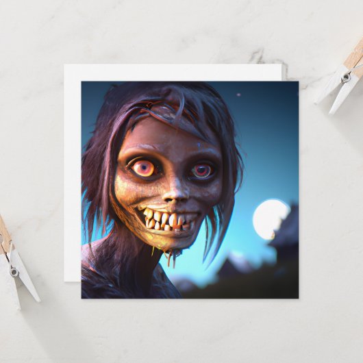 Enge Wandelende Zombie Halloween Kaart (Voorkant / Achterkant in situ)