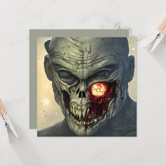 Enge Wandelende Zombie Halloween Kaart (Voorkant / Achterkant in situ)