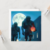 Enge Wandelende Zombie Halloween Kaart (Voorkant / Achterkant in situ)
