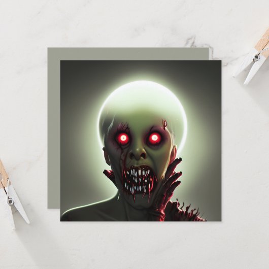 Enge Wandelende Zombie Halloween Kaart (Voorkant / Achterkant in situ)