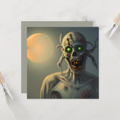 Enge Wandelende Zombie Halloween Kaart (Voorkant / Achterkant in situ)