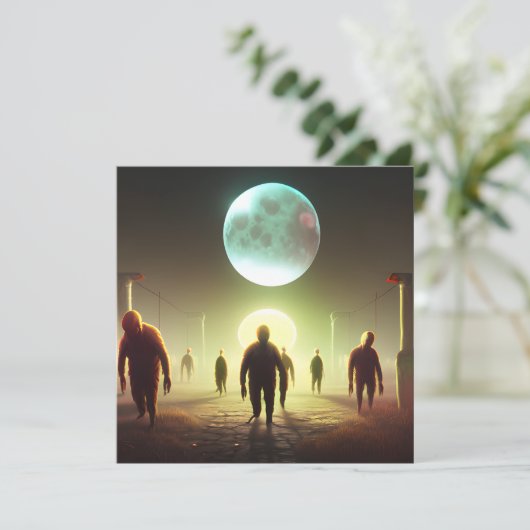 Enge Wandelende Zombie Halloween Kaart (Staand voorkant)