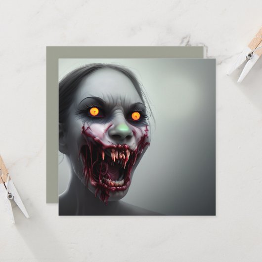 Enge Wandelende Zombie Halloween Kaart (Voorkant / Achterkant in situ)