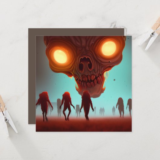 Enge Wandelende Zombie Halloween Kaart (Voorkant / Achterkant in situ)