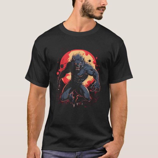 Enge weerwolf volle maan Halloween kostuum horror T-shirt (Voorkant)