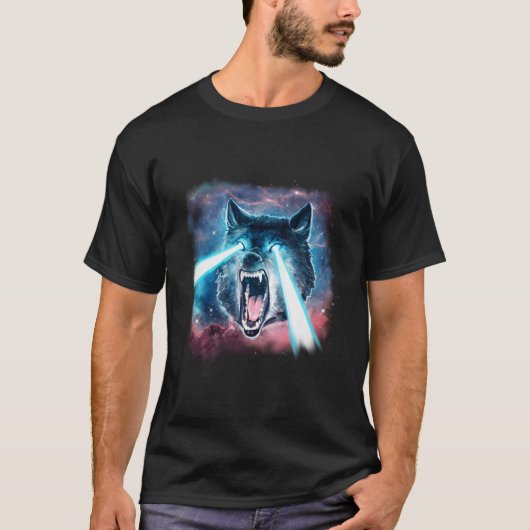 Enge witte wolf in ruimte lasers realistisch dier t-shirt (Voorkant)