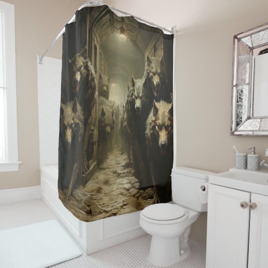 Enge wolven douchegordijn (In situ)