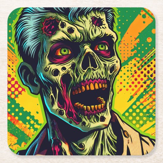 Enge Zombie Halloween Feest Kartonnen Onderzetters (Voorkant)
