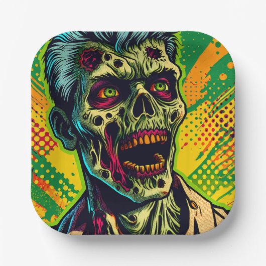 Enge Zombie Halloween Feest Papieren Bordje (Voorkant)