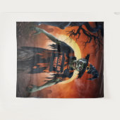 Enge Zombie op het kerkhof Halloween Wandkleed (Voorkant (horizontaal))