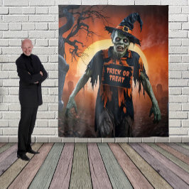 Enge Zombie op Kerkhof Halloween Wandkleed