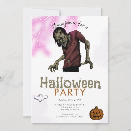 Enge Zombie Roze Lightning Ghost Halloween Party Kaart (Voorkant)