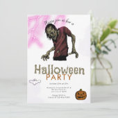 Enge Zombie Roze Lightning Ghost Halloween Party Kaart (Staand voorkant)