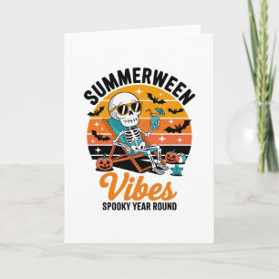 Enge zomerstrand skelet grappige Halloween zomer Kaart