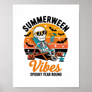 Enge zomerstrand skelet grappige Halloween zomer Poster