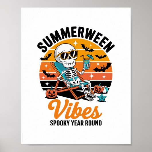 Enge zomerstrand skelet grappige Halloween zomer Poster (Voorkant)