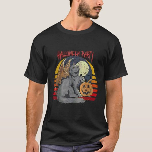 Enge Zwarte Kat Halloween Feest T-shirt (Voorkant)