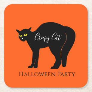 Enge Zwarte Kat Halloween Kartonnen Onderzetters