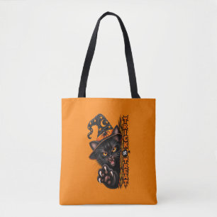 Enge Zwarte Kat Heks Trick or Treat Halloween Tote Bag