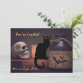 Enge zwarte kat in schedel Halloween Verjaardag Ui Kaart (Staand voorkant)