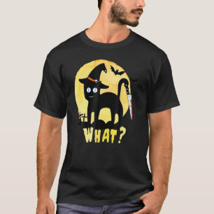 Enge Zwarte Kat Mes Halloween Heksenhoed Volle Maa T-shirt