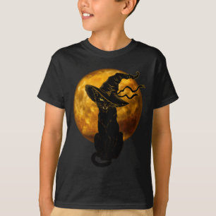 Enge zwarte kat met heks Pet Volle Maan - T-shirt