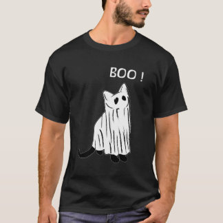  enge zwarte kat met spookachtige kostuum spook t-shirt