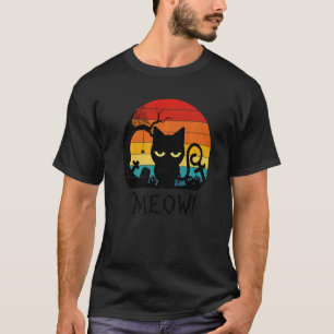 Enge Zwarte Kat Miauw Kitten Kat Retro Vintage Kin T-shirt