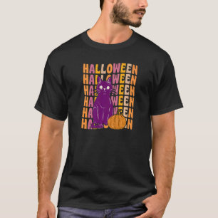 Enge Zwarte Kat Pompoen 70s 80s Retro Vintage Stij T-shirt