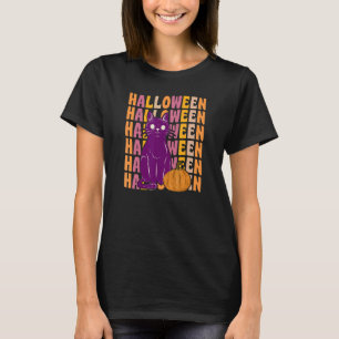 Enge Zwarte Kat Pompoen 70s 80s Retro Vintage Stij T-shirt
