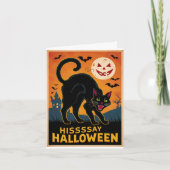Enge zwarte kat Spooky kitten Hissay Halloween Kaart (Voorkant)