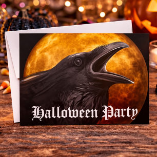 Enge Zwarte Raaf Volle Maan Halloween Feest Kaart