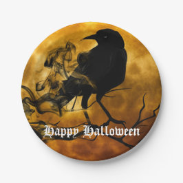 Enge Zwarte Raaf Volle Maan Halloween Feest Papieren Bordje