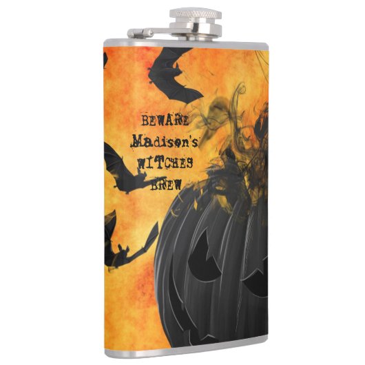 Enge zwarte vleermuizen Jack O Lantern Witches Bre Heupfles (Rechts)