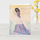 Engel, 5" x 7" Gevouwen Kerst Wenskaart Kaart (Gele Bloem)