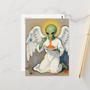 Engel Alien Eet Spaghetti Briefkaart